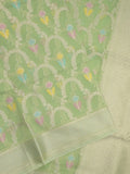 Chanderi fancy saree in light green color allover weaves & zari border with brocade pallu and brocade blouse