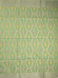 Chanderi fancy saree in light green color allover weaves & zari border with brocade pallu and brocade blouse