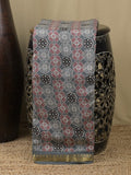 Maheshwari fancy saree grey color allover prints & small zari border and printed pallu and plain blouse