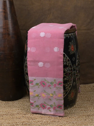 Kota fancy saree light pink color allover zari motifs & zari border with self pallu and running blouse