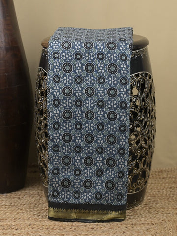 Maheshwari fancy saree light blue color allover prints & small zari border and printed pallu and plain blouse