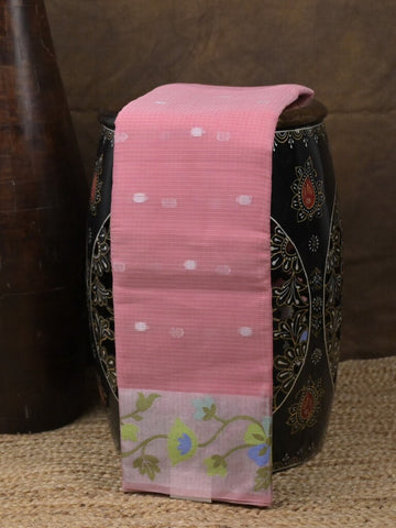 Kota fancy saree light pink color allover zari motifs & zari border with self pallu and running blouse