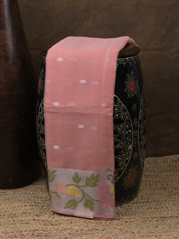 Kota fancy saree baby pink color allover zari motifs & zari border with self pallu and running blouse