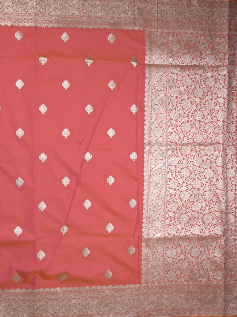 Banaras pattu saree in red color allover zari motifs & zari border with brocade pallu and plain blouse