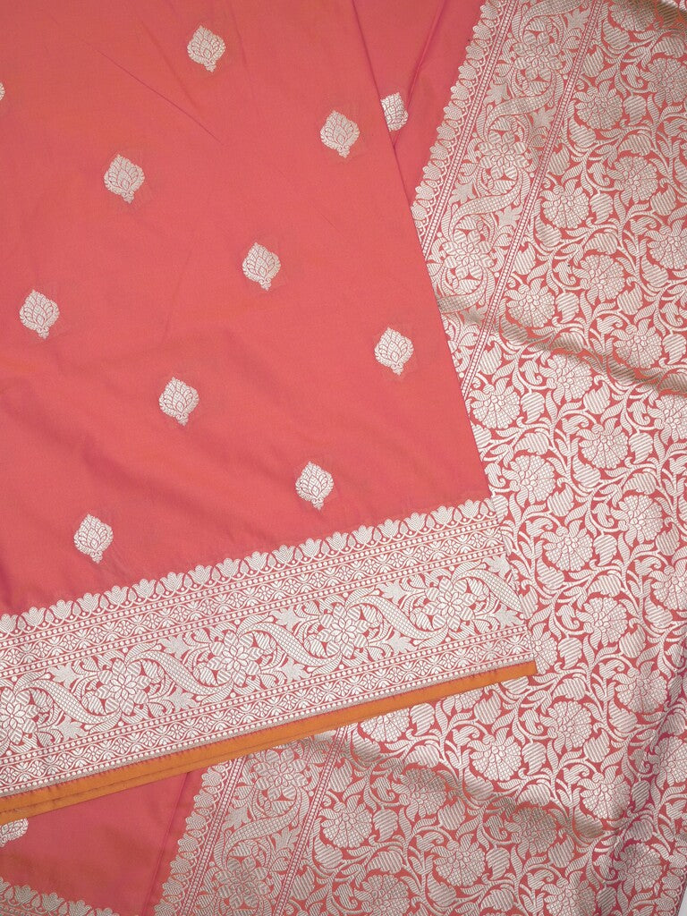 Banaras pattu saree in red color allover zari motifs & zari border with brocade pallu and plain blouse