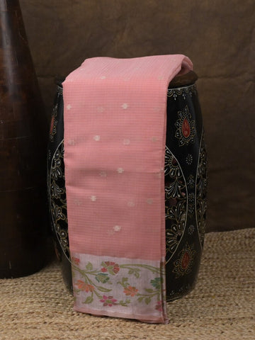 Kota fancy saree baby pink color allover zari motifs & zari border with self pallu and running blouse