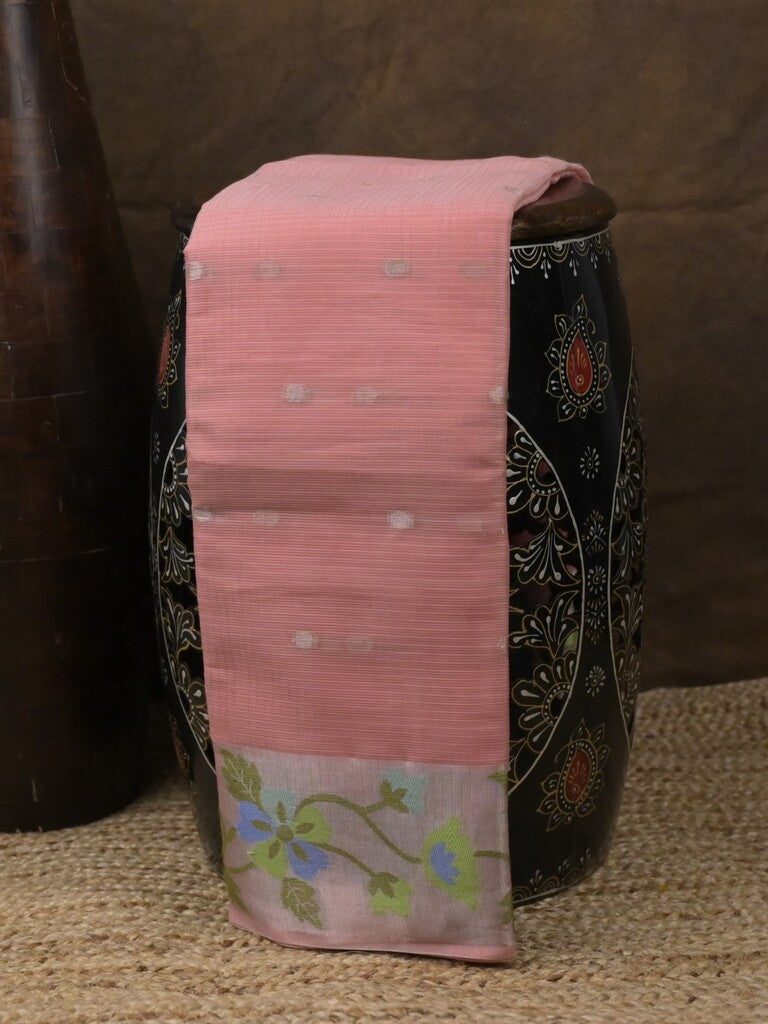 Kota fancy saree baby pink color allover zari motifs & zari border with self pallu and running blouse