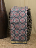Maheshwari fancy saree grey color allover prints & small zari border and printed pallu and plain blouse