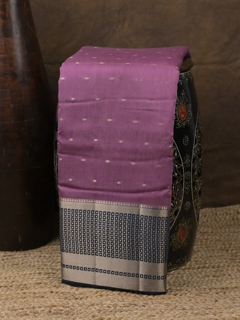 Maheshwari fancy saree purple color allover zari motifs & zari border with contrast pallu and attached blouse