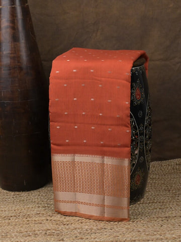 Maheshwari fancy saree orange color allover zari motifs & zari border with contrast pallu and attached blouse