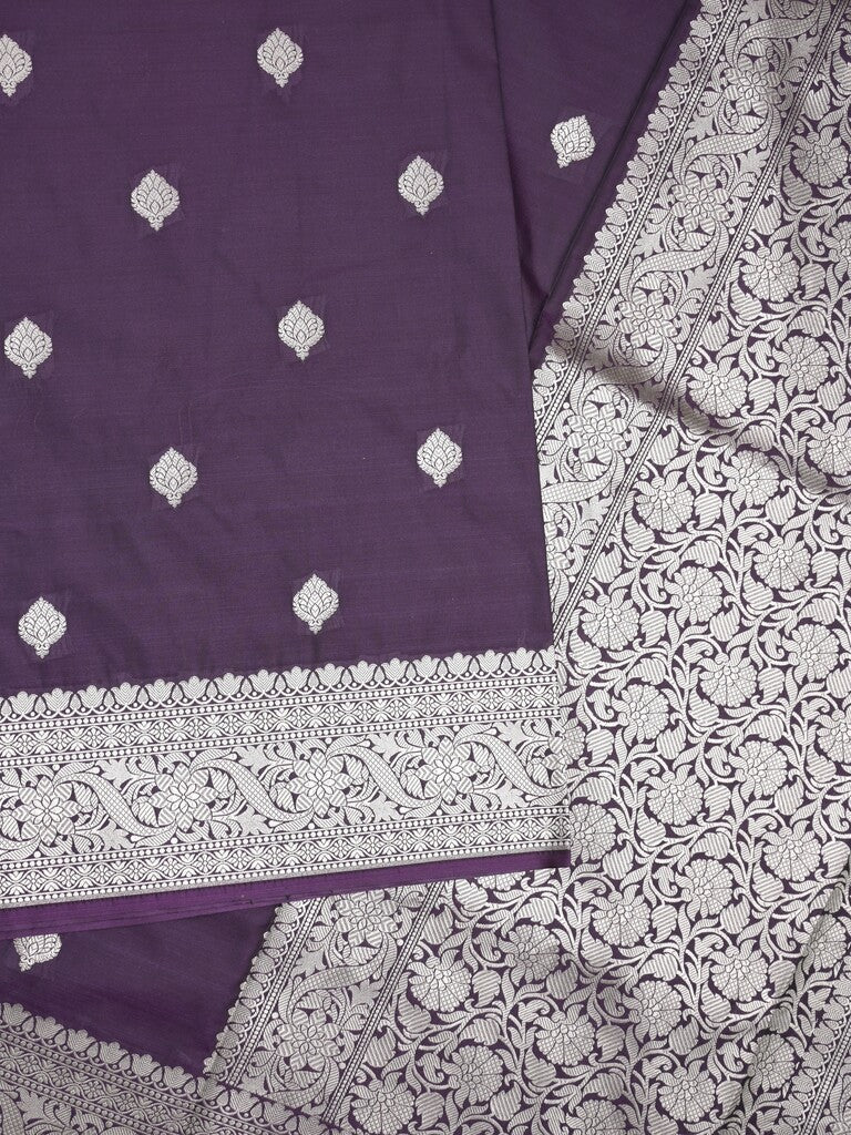 Banaras pattu saree in violet color allover zari motifs & zari border with brocade pallu and plain blouse