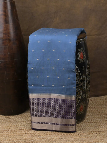 Maheshwari fancy saree blue color allover zari motifs & zari border with contrast pallu and attached blouse