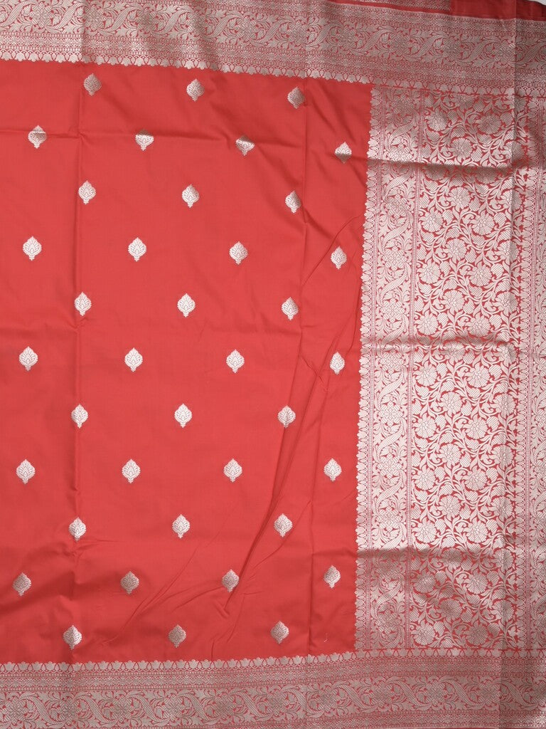 Banaras pattu saree in red color allover zari motifs & zari border with brocade pallu and plain blouse