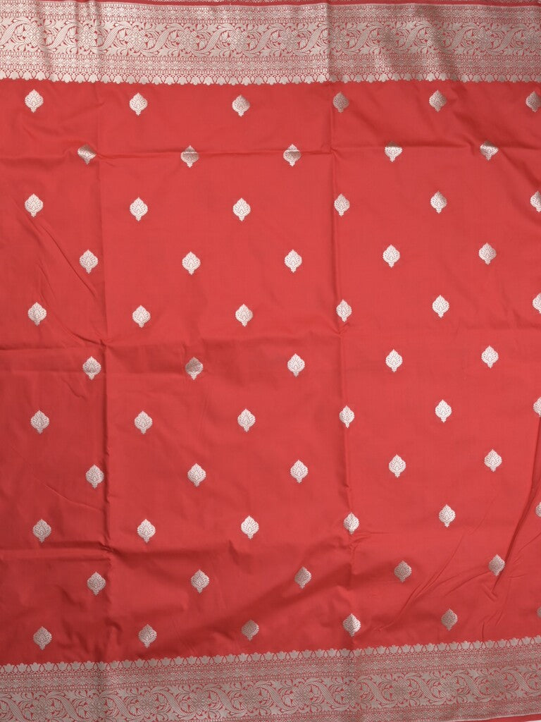 Banaras pattu saree in red color allover zari motifs & zari border with brocade pallu and plain blouse