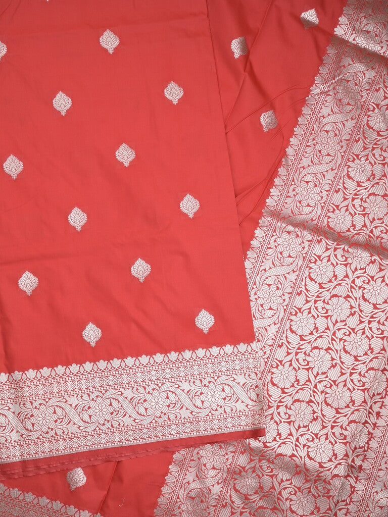 Banaras pattu saree in red color allover zari motifs & zari border with brocade pallu and plain blouse