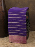 Georgette fancy saree royal blue color allover zari stripes & zari border with rich pallu and plain blouse