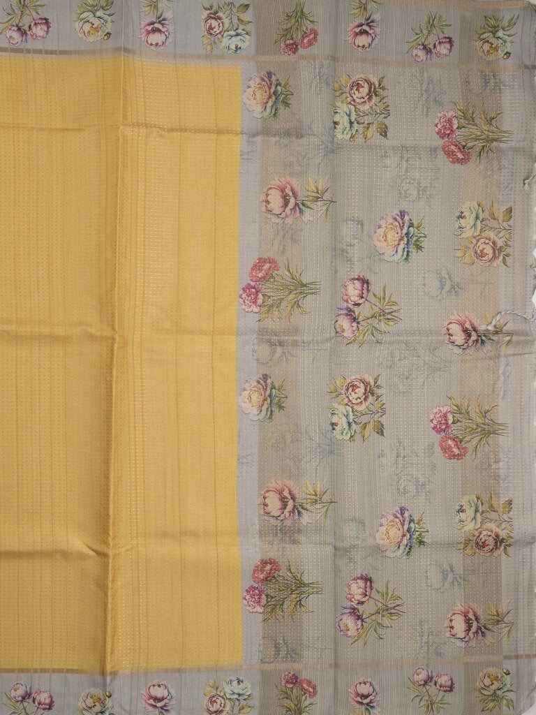 Tussar fancy saree for women | light yellow | plain | printed border