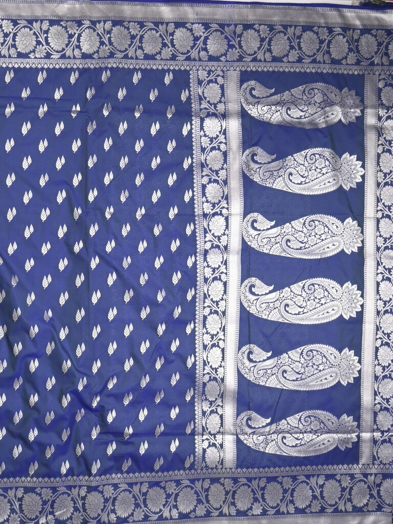 Banaras pattu saree in royal blue color allover zari motifs & zari border with brocade pallu and brocade blouse