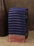 Georgette fancy saree navy blue color allover zari stripes & zari border with rich pallu and plain blouse
