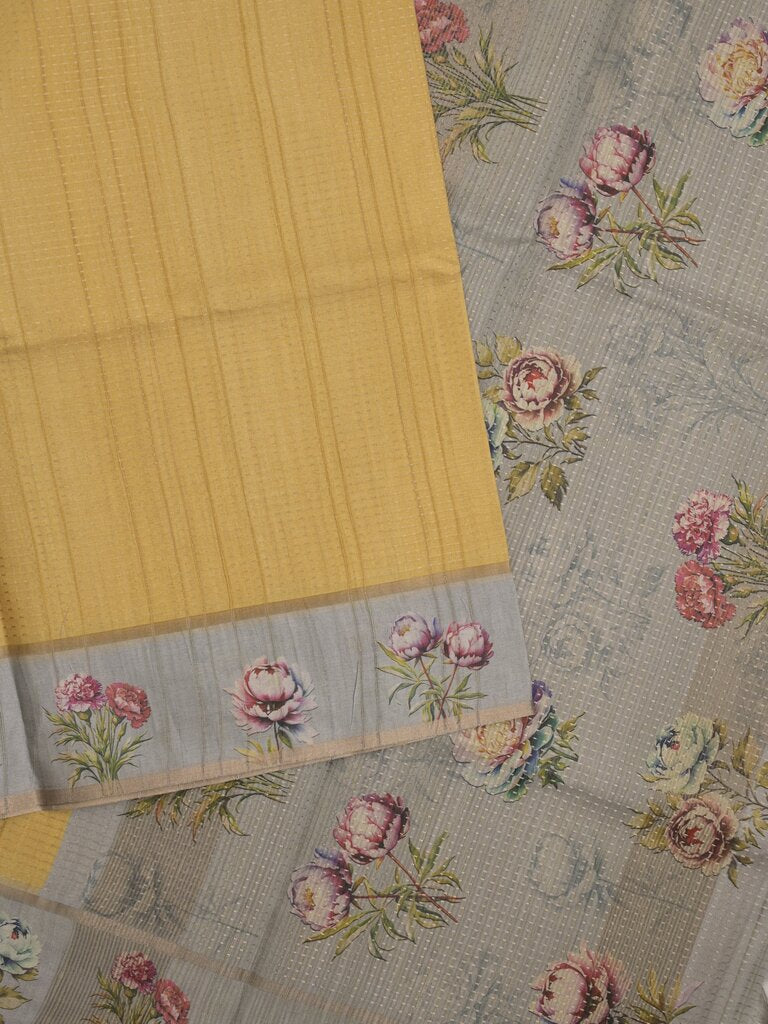 Tussar fancy saree for women | light yellow | plain | printed border