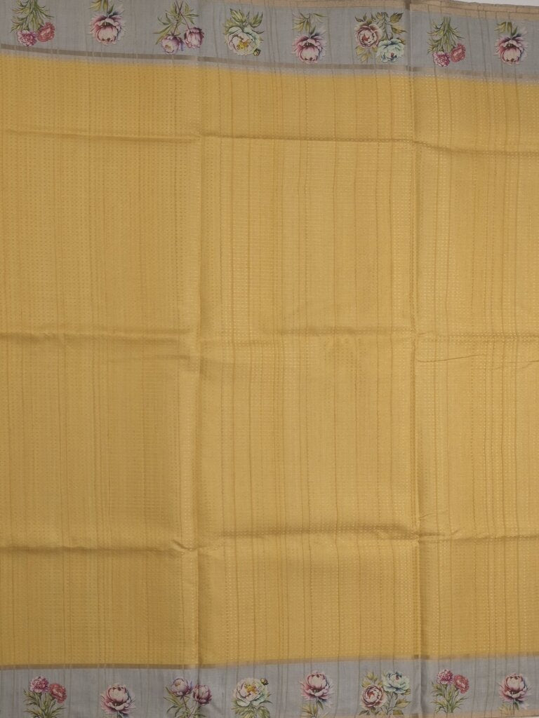 Tussar fancy saree for women | light yellow | plain | printed border