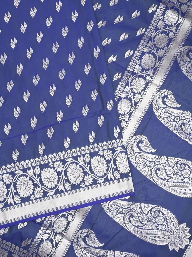 Banaras pattu saree in royal blue color allover zari motifs & zari border with brocade pallu and brocade blouse