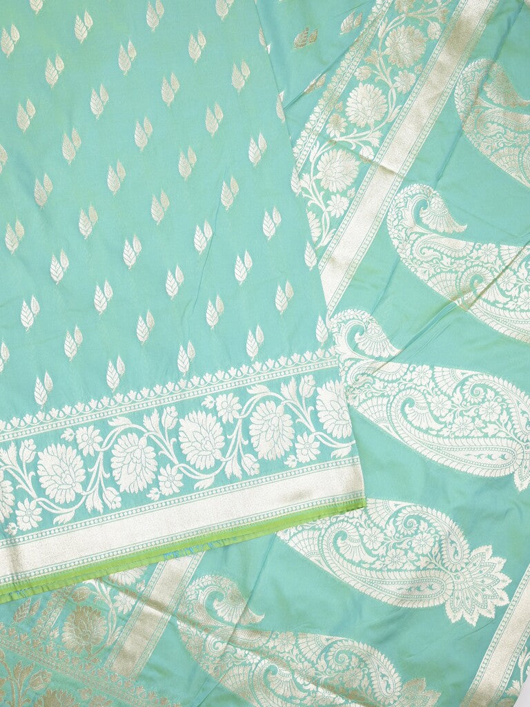 Banaras pattu saree in light blue color allover zari motifs & zari border with brocade pallu and brocade blouse