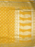Banaras pattu saree in golden yellow color allover zari motifs & zari border with brocade pallu and brocade blouse