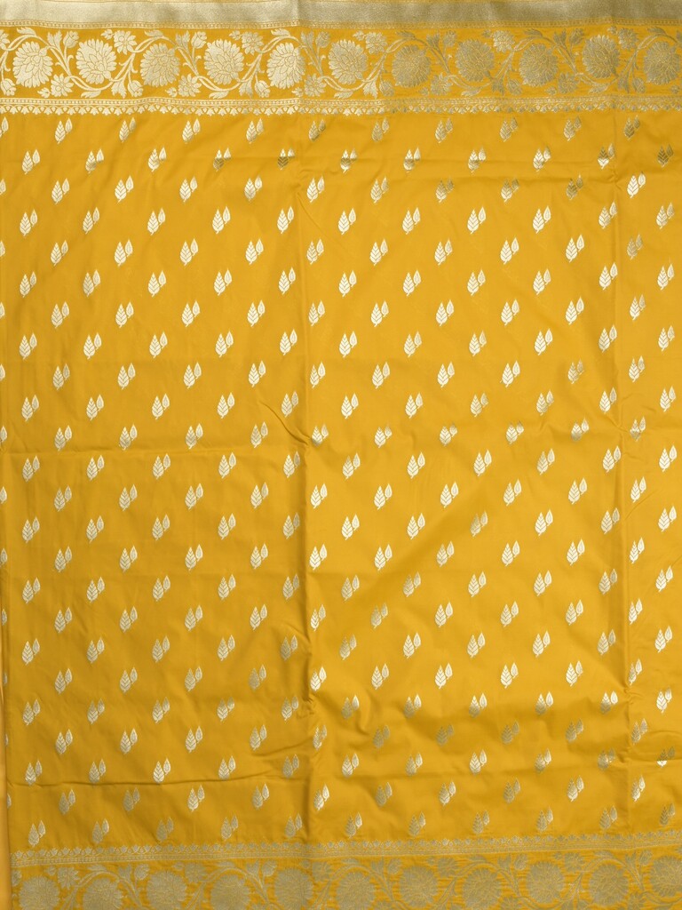 Banaras pattu saree in golden yellow color allover zari motifs & zari border with brocade pallu and brocade blouse