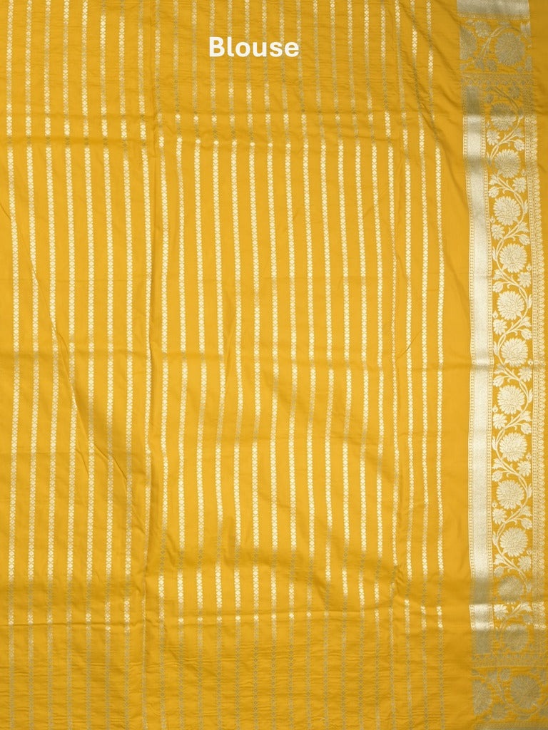 Banaras pattu saree in golden yellow color allover zari motifs & zari border with brocade pallu and brocade blouse