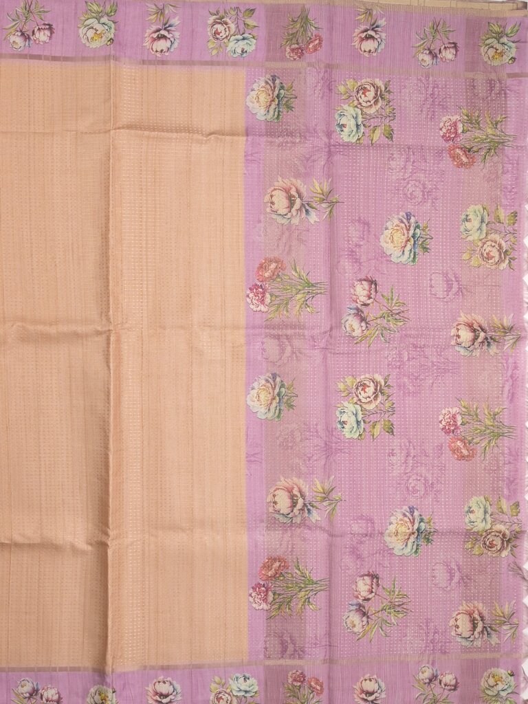 Tussar fancy saree for women | light yellow | plain | printed border