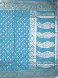 Banaras pattu saree in sky blue color allover zari motifs & zari border with brocade pallu and brocade blouse