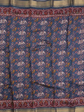 Maheshwari fancy saree navy blue color with allover patola design & small zari border and contrast printed blouse