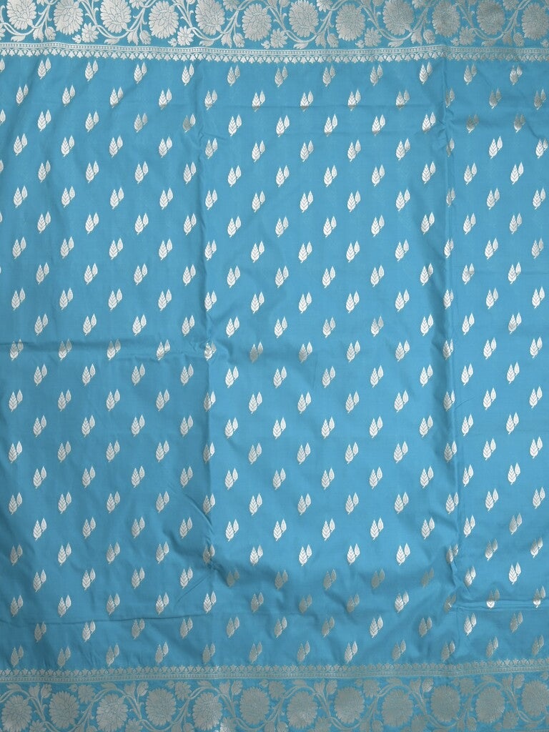Banaras pattu saree in sky blue color allover zari motifs & zari border with brocade pallu and brocade blouse