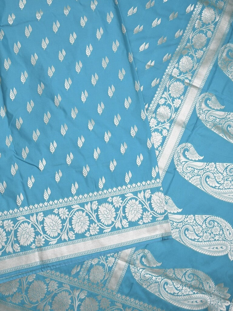 Banaras pattu saree in sky blue color allover zari motifs & zari border with brocade pallu and brocade blouse