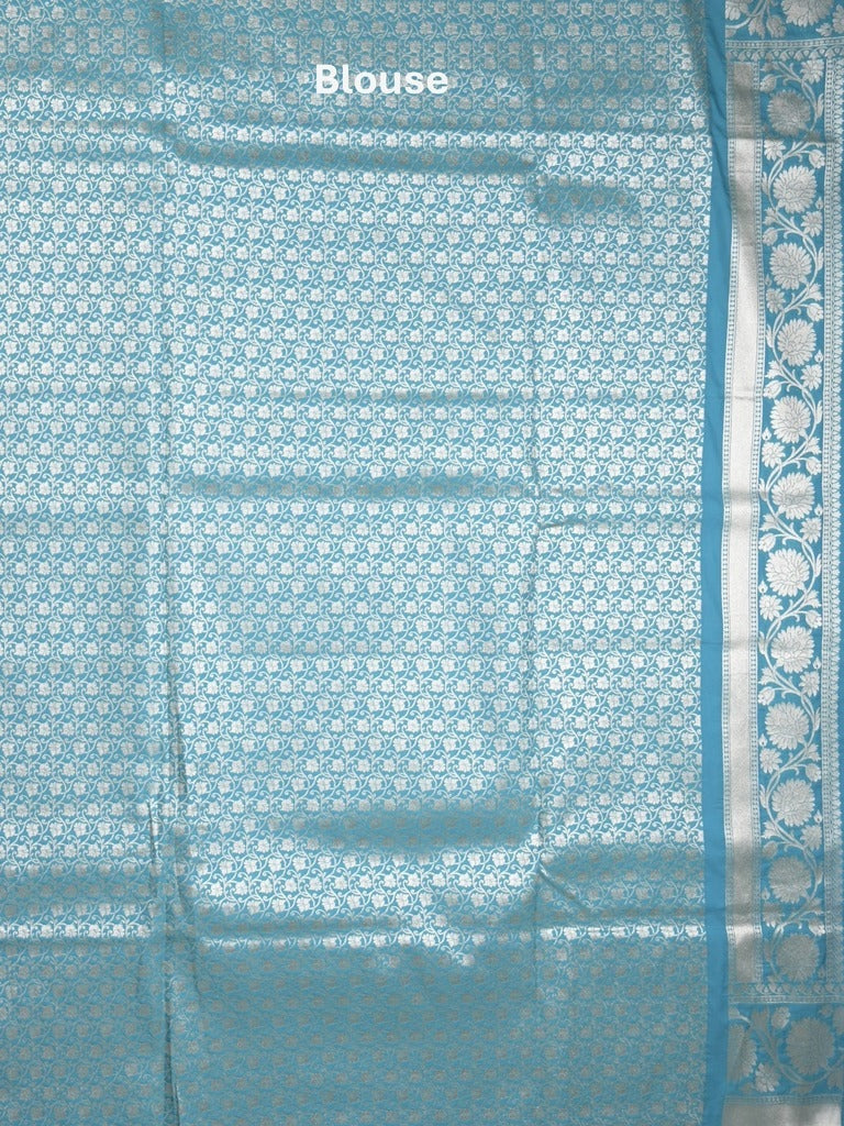 Banaras pattu saree in sky blue color allover zari motifs & zari border with brocade pallu and brocade blouse
