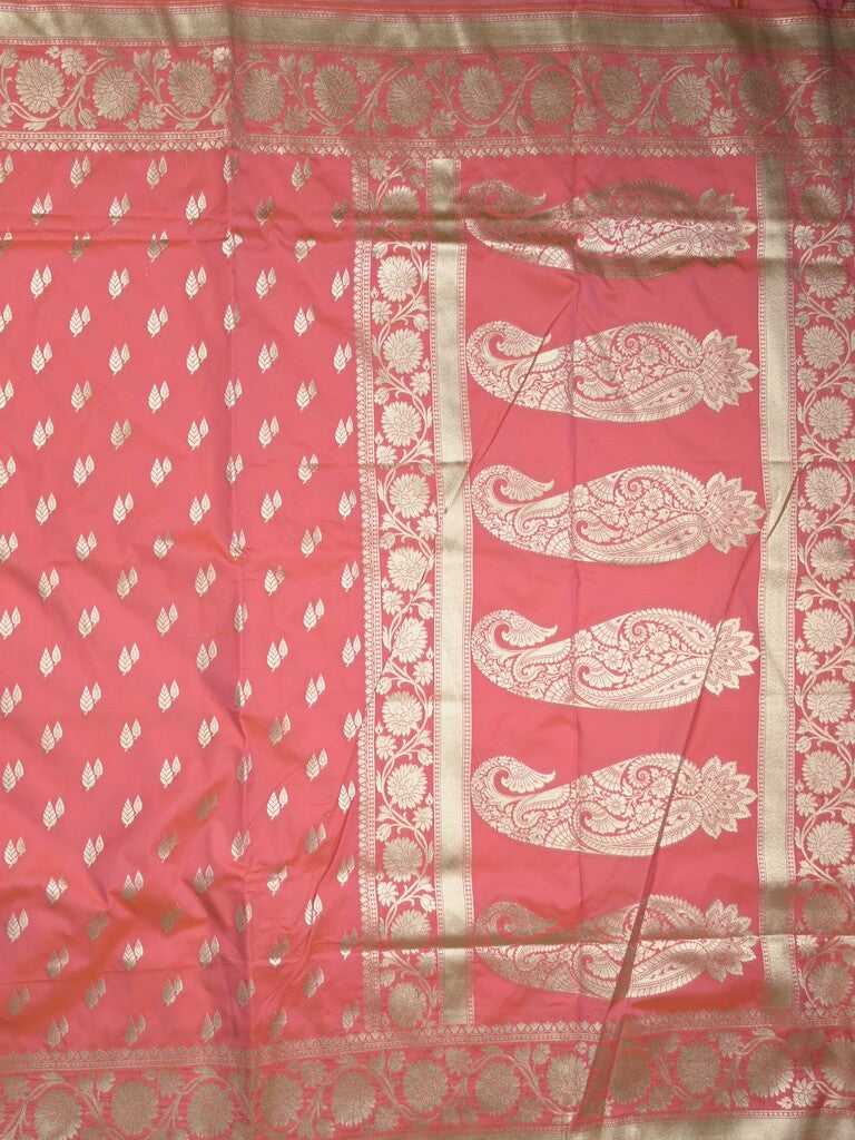 Banaras pattu saree in light pink color allover zari motifs & zari border with brocade pallu and brocade blouse