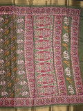 Maheshwari fancy saree olive green color with allover patola design & small zari border and contrast printed blouse