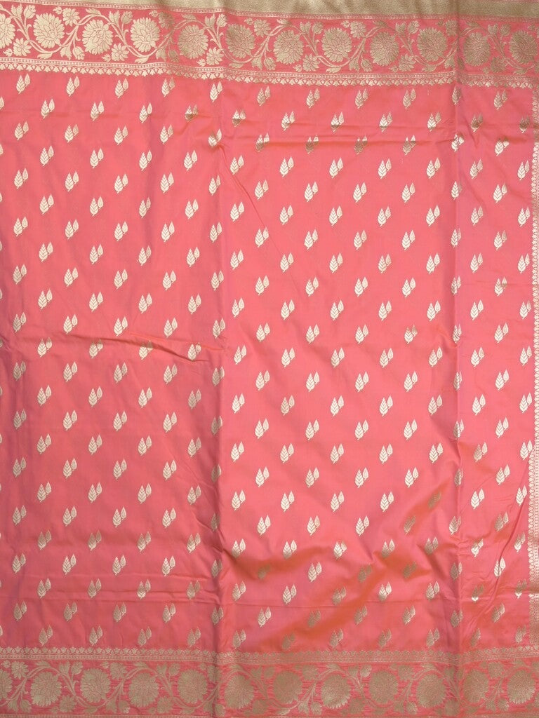 Banaras pattu saree in light pink color allover zari motifs & zari border with brocade pallu and brocade blouse