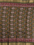 Maheshwari fancy saree olive green color with allover patola design & small zari border and contrast printed blouse