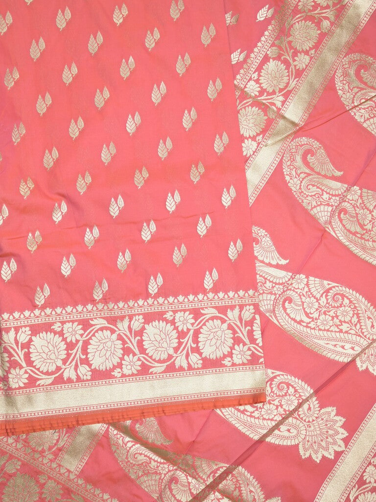 Banaras pattu saree in light pink color allover zari motifs & zari border with brocade pallu and brocade blouse