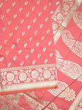 Banaras pattu saree in light pink color allover zari motifs & zari border with brocade pallu and brocade blouse