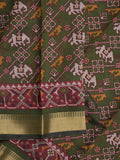 Maheshwari fancy saree olive green color with allover patola design & small zari border and contrast printed blouse