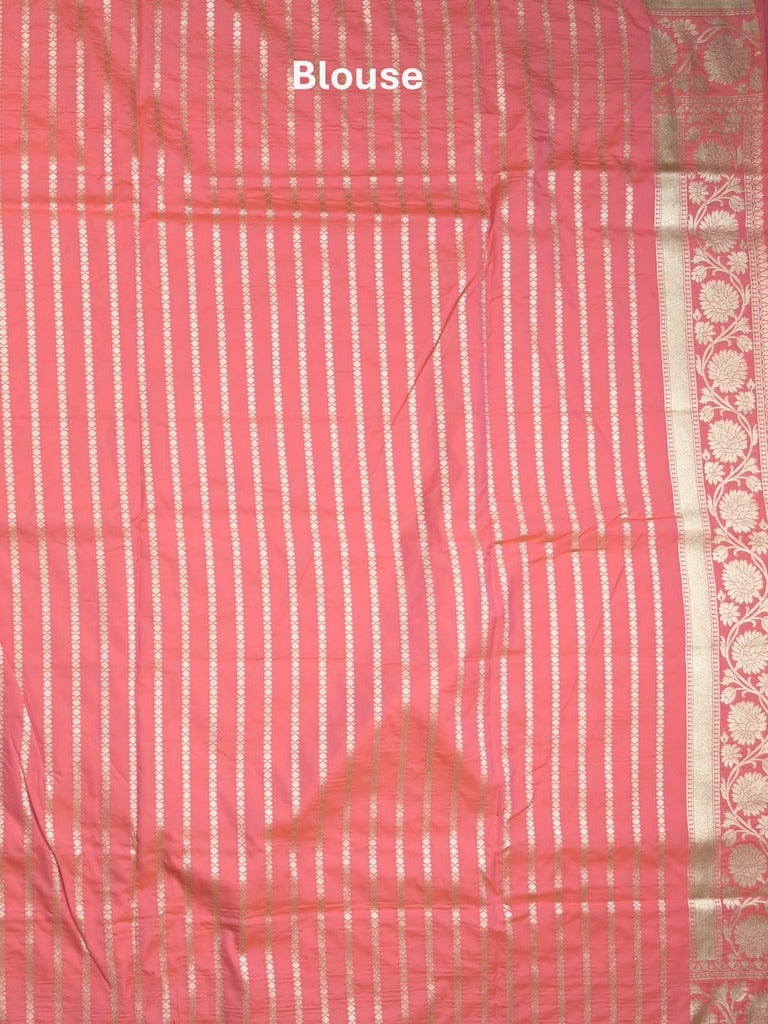 Banaras pattu saree in light pink color allover zari motifs & zari border with brocade pallu and brocade blouse