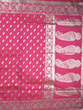 Banaras pattu saree in dark pink color allover zari motifs & zari border with brocade pallu and brocade blouse