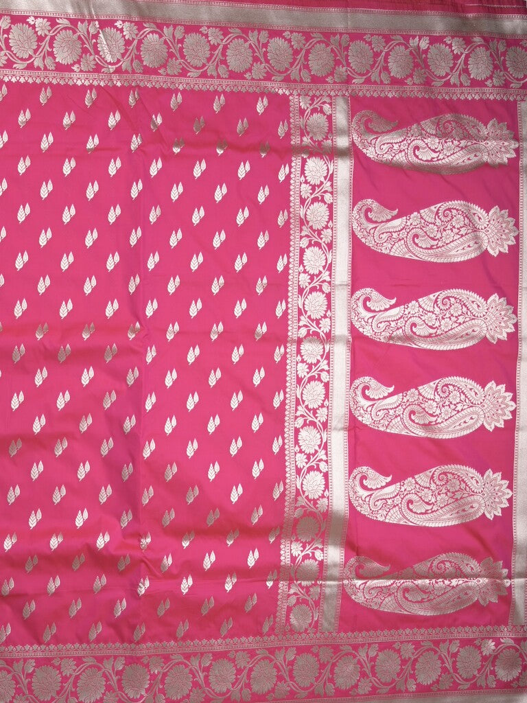 Banaras pattu saree in dark pink color allover zari motifs & zari border with brocade pallu and brocade blouse