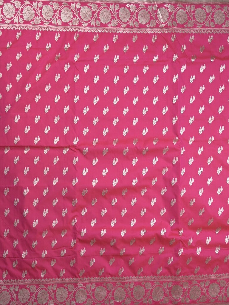 Banaras pattu saree in dark pink color allover zari motifs & zari border with brocade pallu and brocade blouse