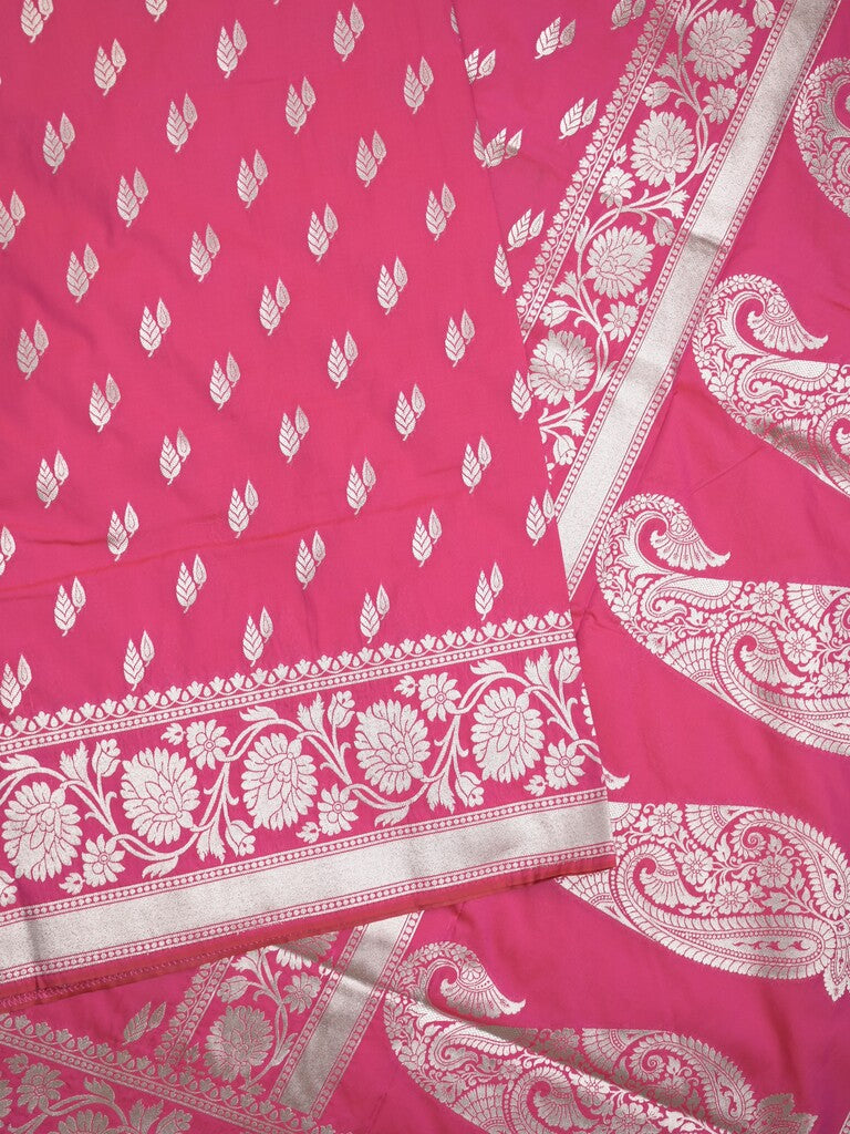 Banaras pattu saree in dark pink color allover zari motifs & zari border with brocade pallu and brocade blouse