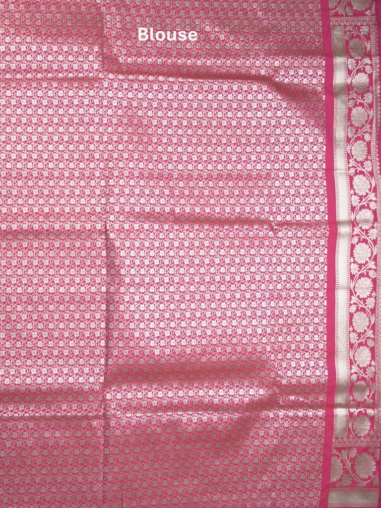 Banaras pattu saree in dark pink color allover zari motifs & zari border with brocade pallu and brocade blouse