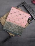 Banaras fancy saree baby pink color allover zari motifs & zari border with rich pallu and attached blouse